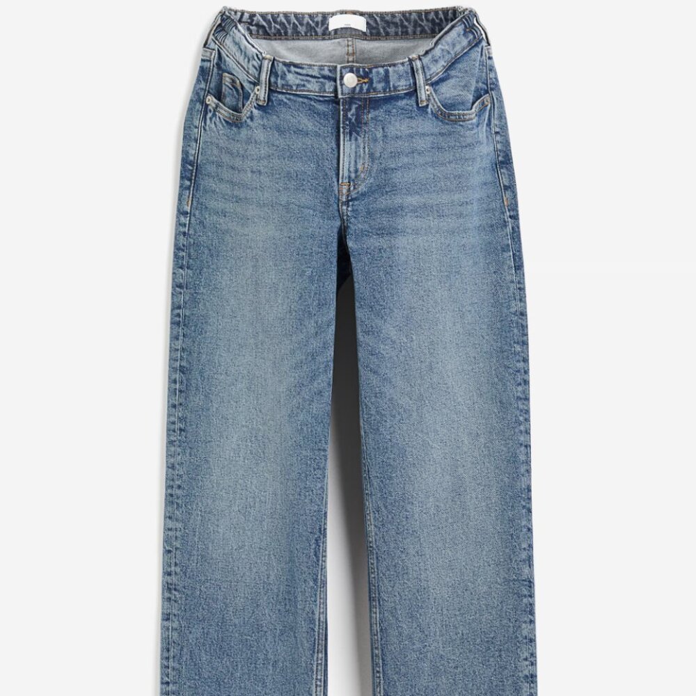 H&M Mama before and after wide low jeans